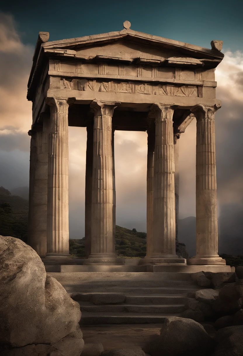 the greek goddess Athena is standing nude, standing in the middle of the Greek Parthenon, large sunlight rays, powerful stance, 4k, cinematic lighting, large breasts, powerful body, athletic build with six pack abs, european greek, blonde flowing hair