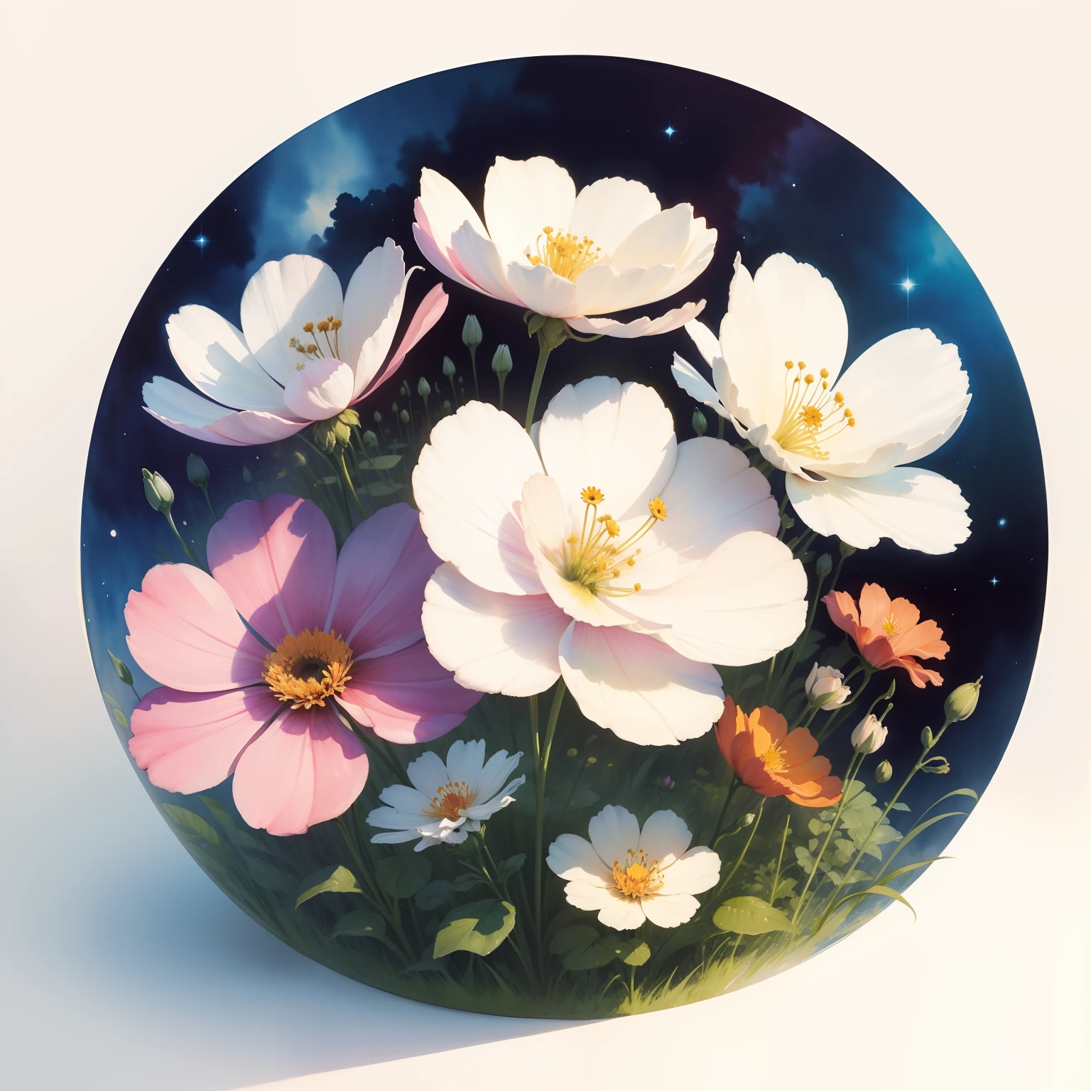 Best quality, masterpiece, flower cosmos, watercolor, blooming