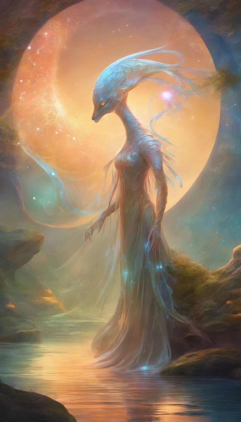 Transparent ethereal alien creatures,中景 the scene is,Full body like, highly detailed surreal vfx,oc rendered,Shot with 70 mm - AR 16:9 --q 2 --s 1000