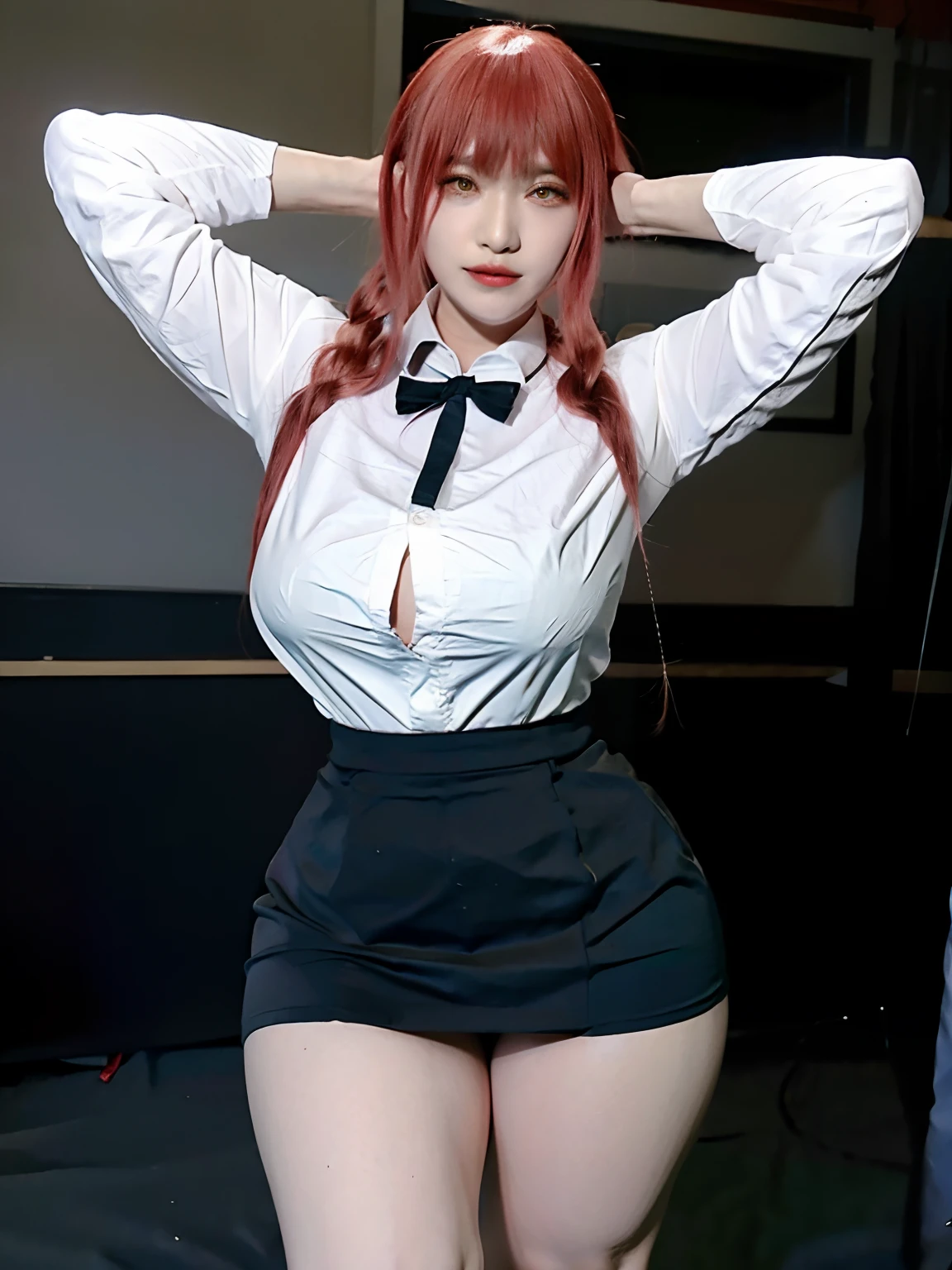 Long、校服、Constriction、very big bust、Slender thighs、tight skirts