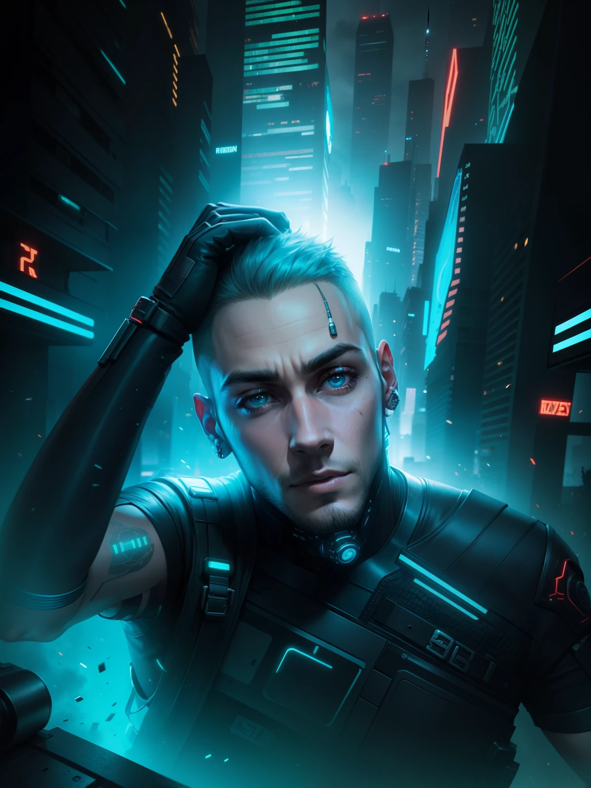 Change background cyberpunk handsome boy, realistic face, 8k, ultra realistic