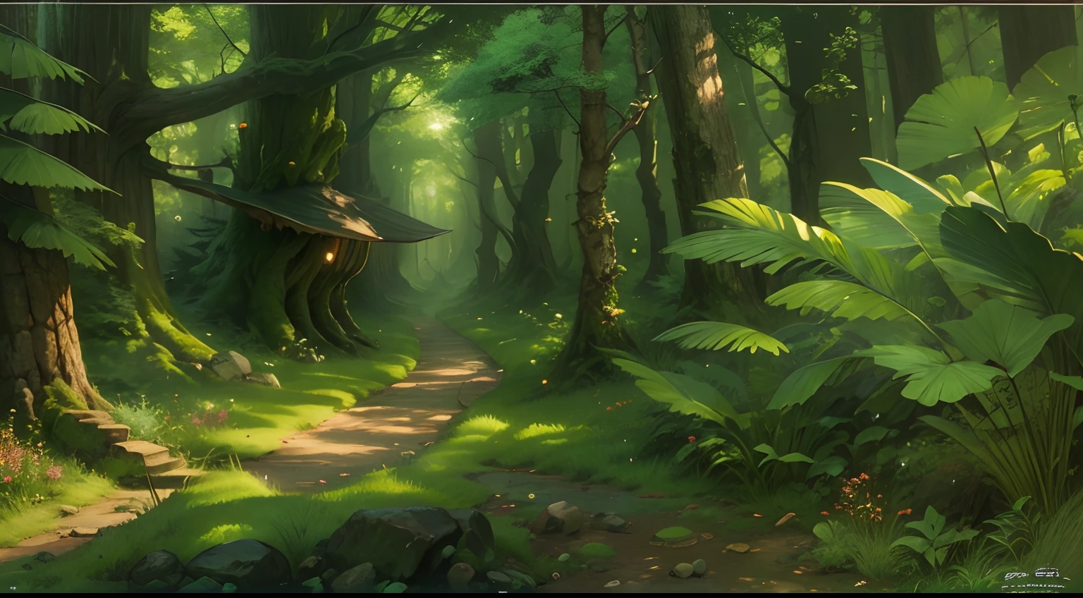 A close up of a path in a forest with trees and plants - SeaArt AI