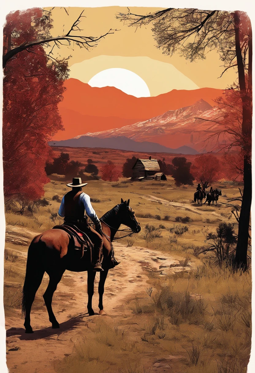 Red dead redemption 2 style,1899 year,Some outlaws riding horses, micah bell gang.