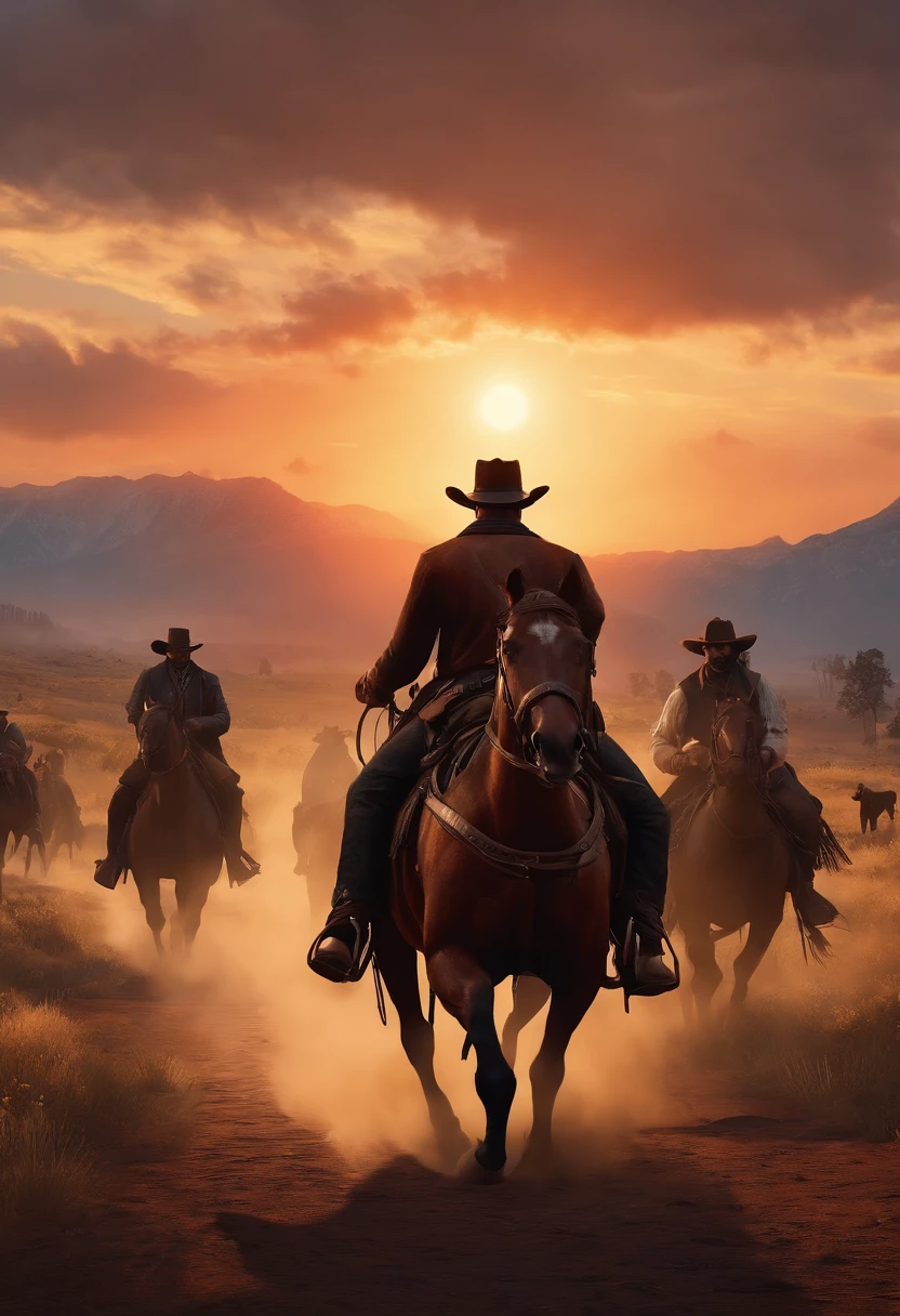 Red dead redemption 2 style,1899 year,Some outlaws riding horses, micah bell gang.