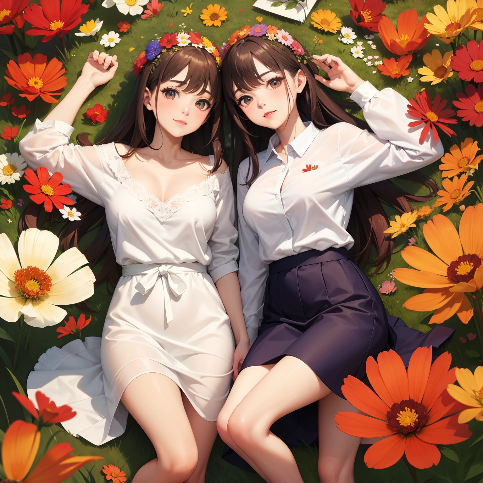 Masterpiece, Best quality, wife and husband, lovely, autumn, flower cosmos blooming,