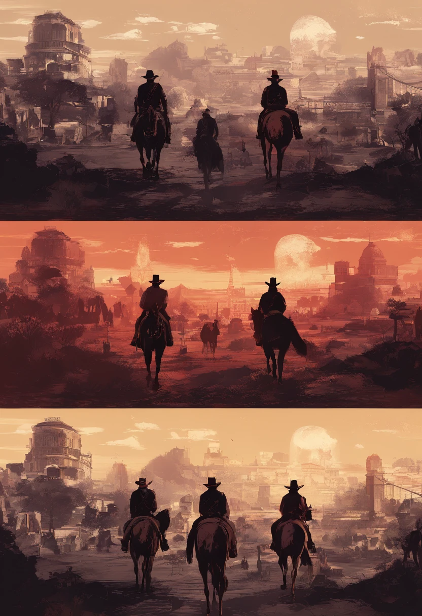 (red dead redemption 2 style,1899 year, 6 outlaws riding horses,gang,art poster,saint Denis city from RDR2 game ,six outlaws.six guys,saint Denis city background)
(best quality,4k,8k,highres,masterpiece:1.2),ultra-detailed,(realistic,photorealistic,photo-realistic:1.37),HDR,UHD,studio lighting,ultra-fine painting,sharp focus,physically-based rendering,extreme detail description,professional,vivid colors,bokeh,portraits
,landscape,horror,anime,sci-fi,photography,concept artists
,red orange,deep shadows, warm tones, vibrant colors
,soft, warm natural light, dramatic highlights and shadows, backlighting
