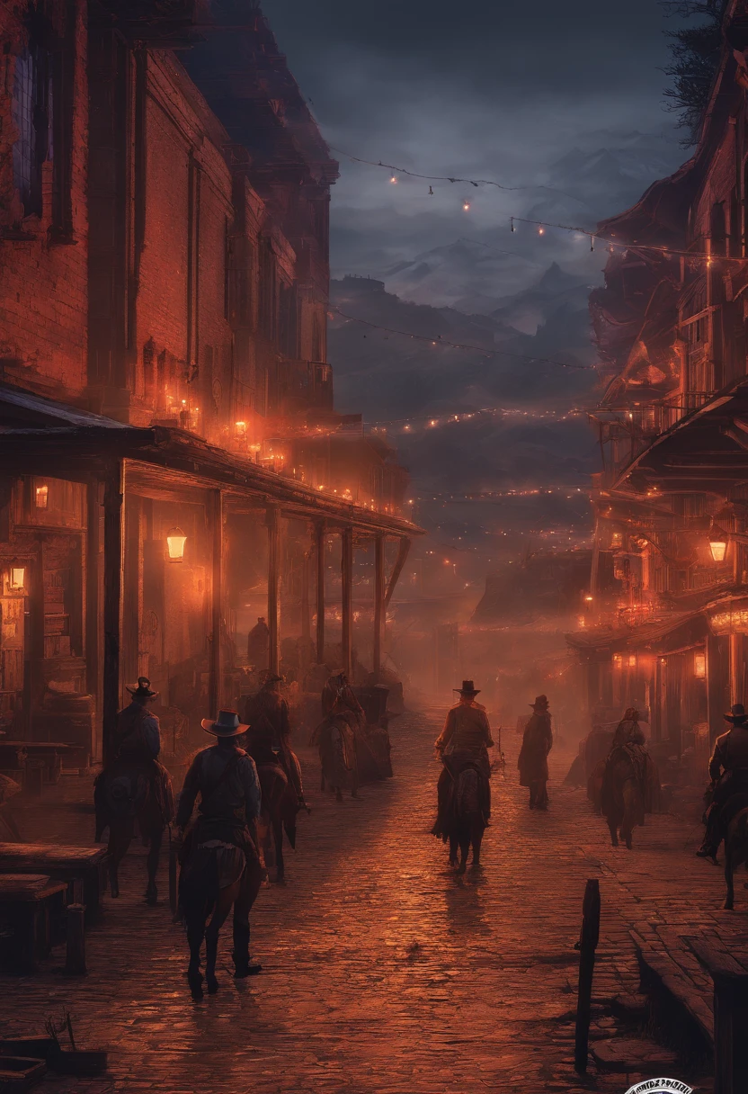 (red dead redemption 2 style,1899 year, 6 outlaws riding horses,gang,art poster,saint Denis city from RDR2 game ，six outlaws.six guys，saint Denis city background。)

(best quality,4k,8k,highres,masterpiece:1.2),ultra-detailed,(realistic,photorealistic,photo-realistic:1.37),HDR,UHD,studio lighting,ultra-fine painting,sharp focus,physically-based rendering,extreme detail description,professional,vivid colors,bokeh,portraits

,landscape,horror,anime,sci-fi,photography,concept artists

,red orange,deep shadows, warm tones, vibrant colors

,soft, warm natural light, dramatic highlights and shadows, backlighting