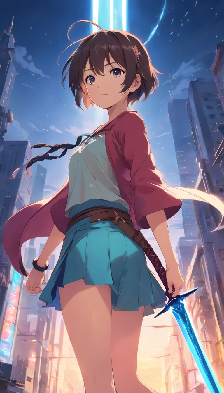 (Best quality), Dark fantasy, big sword, magical little girl, Gothic, double tails, Realistic, Ultra detailed, High definition, anime big breast,