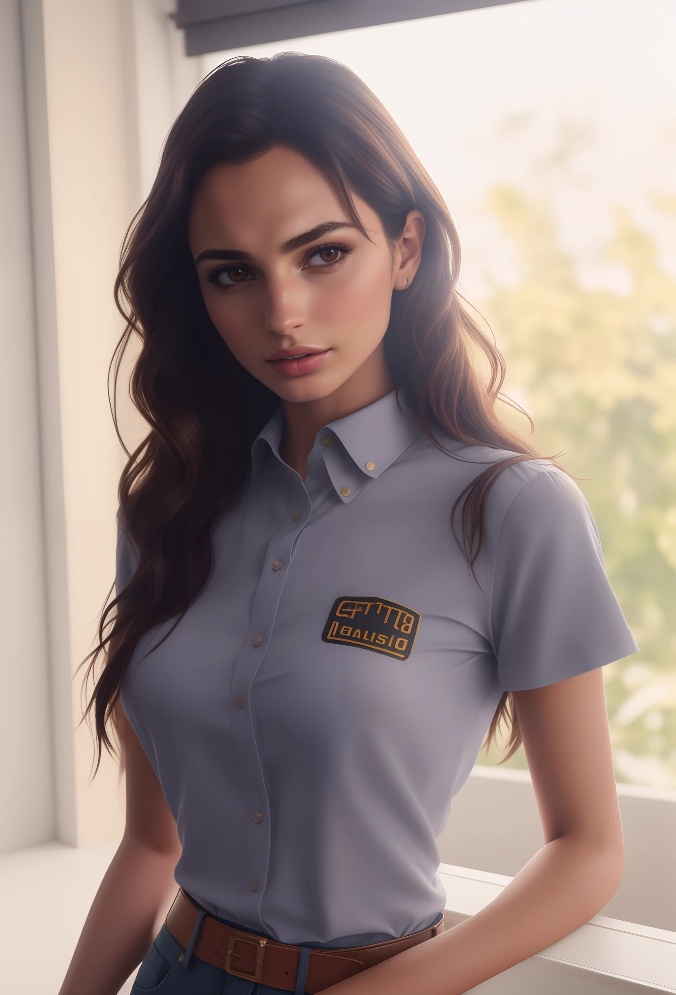 Mulher de camisa cinza posando em frente a uma janela, Mulher francesa de 30 anos, Retrato Sophie Mudd, 2 Modelo feminina de 4 anos, camisa apertada, Emily Ratajkowski, foto da beleza gal gadot, imagem vazada, foto vazada, Retrato Emily Ratajkowski, candid photo of gal gadot, vestindo camisa apertada, fotografia realista, fotografia, obra-prima, realista, Realismo, renderizado, Alto contraste, Arte Digital, fotográficorealista, trend in Artstation 8k HD, high definiton, circunstanciado, Realistic, detalhada, textura da pele, hiperdetalhada, Textura realista da pele, melhor qualidade, ultra high-resolution, (fotografia realista: 1.4), alta resolução, detalhada, fotografia crua, Crisp resolution, Nikon d850 filme, fotografia de stock 4, Kodak Portra 400 Camera F1 Lens.6, textura hiper realista, lighting dramatic, Unrealistic trend in Artstation Cinestill 800, RAW.