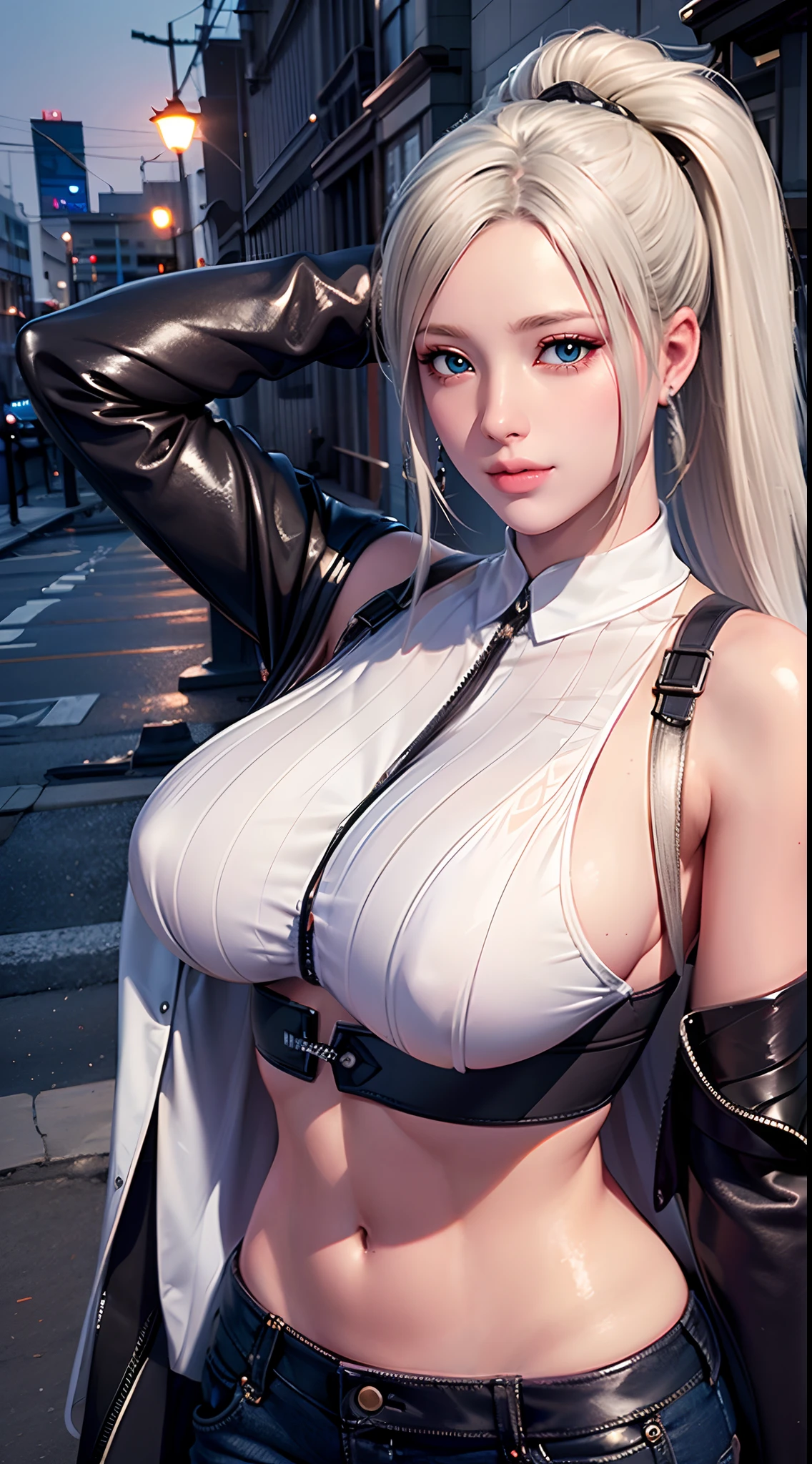 Cyberworld,lucy_Cyberpunk,Guanyin,((Masterpiece)),A high resolution, ((Best quality)),tmasterpiece,top-quality,best qualityer,((( looking at viewert, There is light in the eyes))),(((Light and shadow interlace,white skinned,laughingly,self-assured))),
