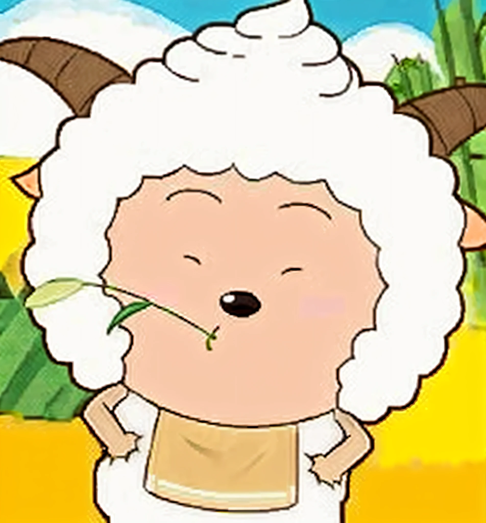 Cartoon sheep standing in the field with a flower in their mouth, sheeps, 😃😀😄☺🙃😉😗, andy milonakis as a goat, shaxi, Yan, sheep wearing a suit, 🐿🍸🍋, Ruan cute vtuber, negao, quechua!!, Gelbooru anime image, su fu