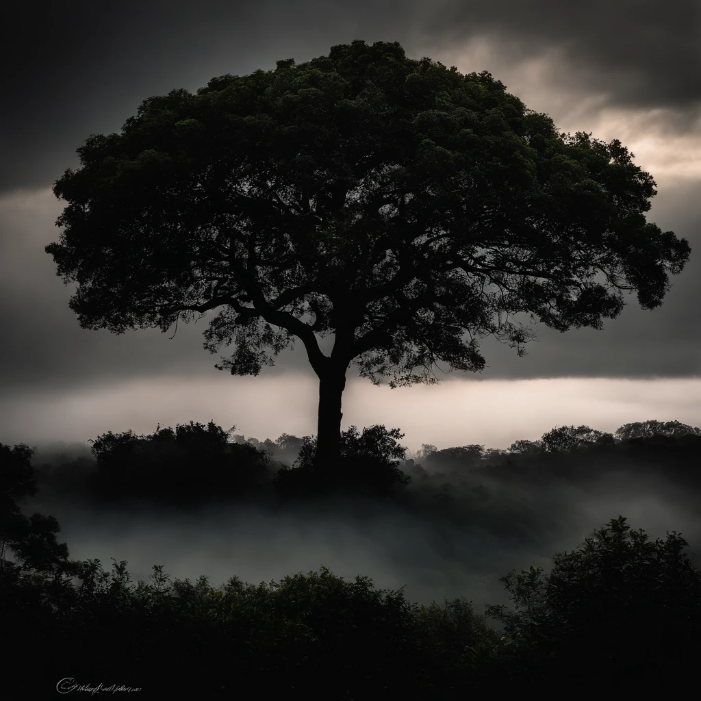 Floresta nublada, luz baixa, arvores, grama, nuvens, neblina, cinza, dark backdrop, arvores cinzas, clouded skies