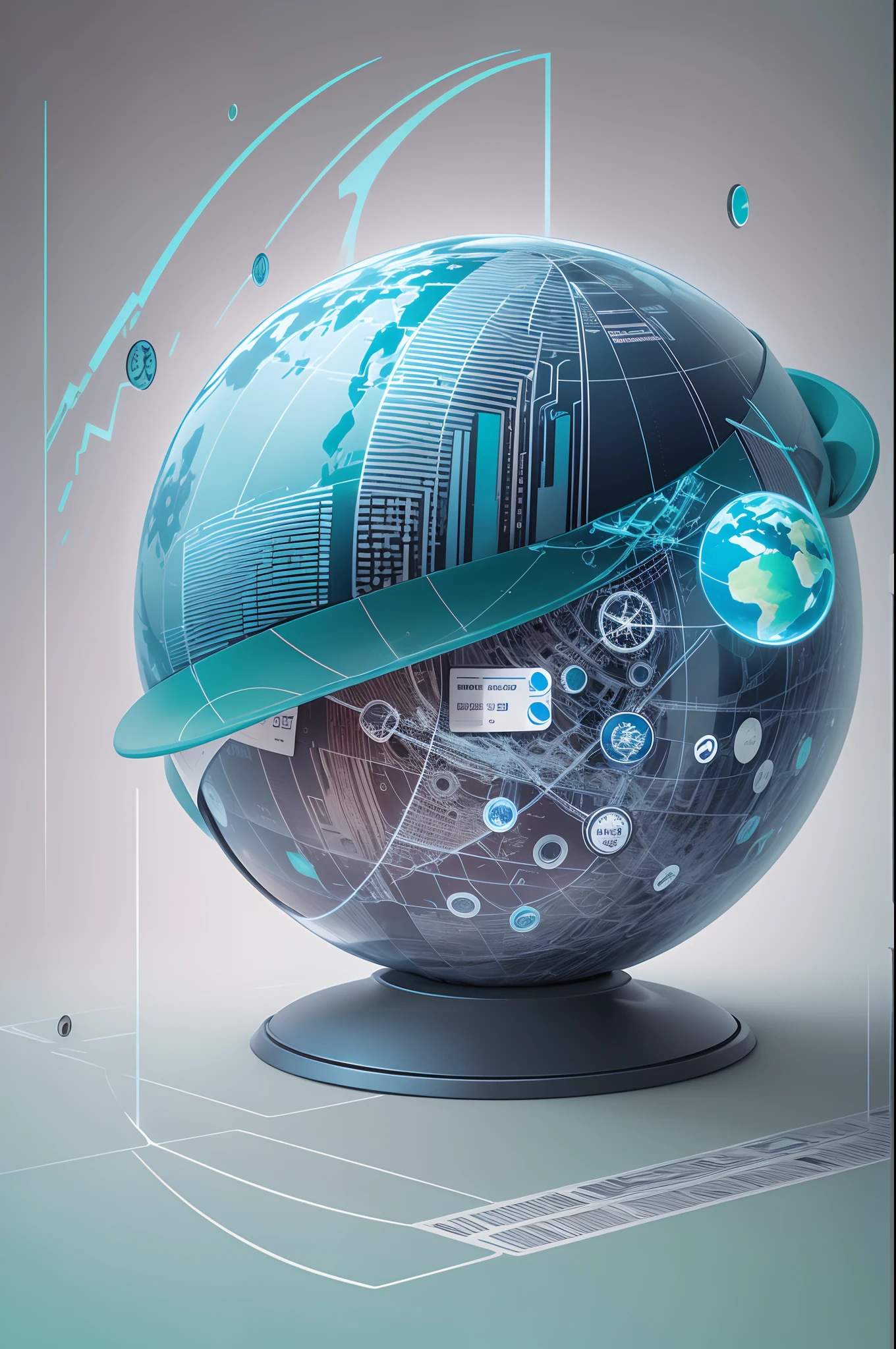 A blue globe with a graduation cap and icons, Information security technology in futuristic format