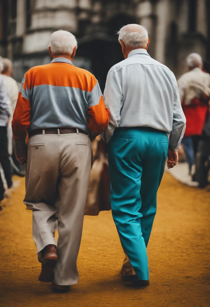 Old people male people Rear view