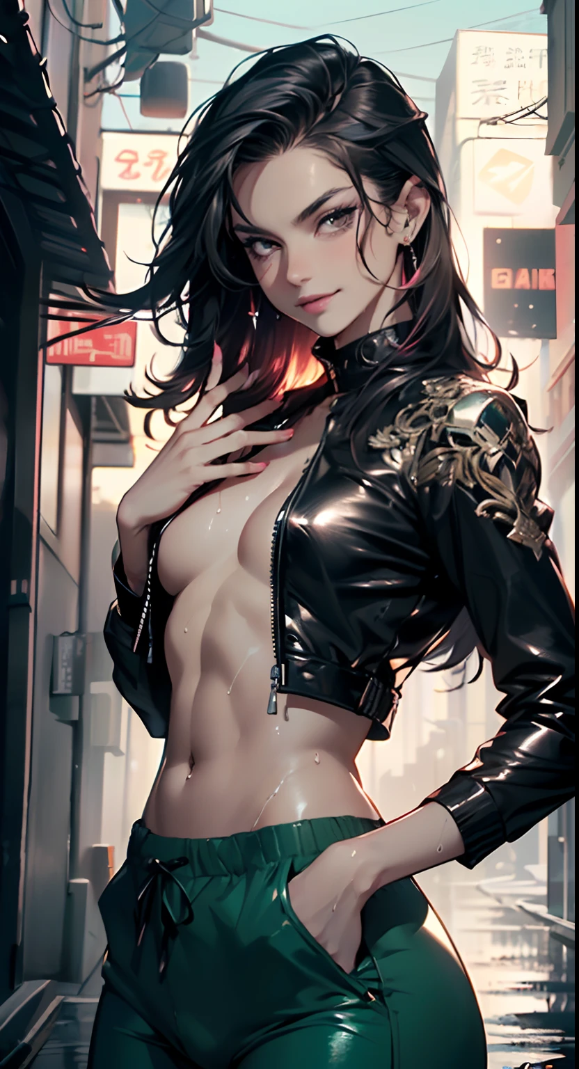 man:1.5,1 man,tracker man,(1man),((man:1.5 with long hair)),

(((1male,handsome man,male,male gender:1.5,male focus))),

((long black hair,detailed hair,highly detailed hair,black hair,dyed interior hair,colored inner hair,very short beard)),(((lustrous skin:1.5,tanned skin,bright skin: 1.5,skin tanned,shiny skin,very shiny skin,shiny body,illuminated skin))),(((brown eyes:1.2))),intricate eyes,beautiful detailed eyes,symmetrical eyes,man chest,handsome face,((muscular)),((hand consists of a short thumb and four fingers,a hand with only five fingers,(detailed face))),

alluring look,nsfw,

(((bare chest))),green pants,((bulge in pants)),((tracker outfit)),(wearing a tracker outfit:1.3,tracker clothes),((wet clothes,intricate outfit,intricate clothes)),

(dynamic pose:1.0),solo focus,((evil smile,evil look)),(centered,scale to fit dimensions,Rule of thirds),

cyberpunk city by the ocean at night, with bright neon signs and dark stormy clouds and puddles, scenery:1.25,

highres, sharp focus, (ultra detailed, extremely detailed), (photorealistic artwork:1.37),(extremely detailed CG unity 8k wallpaper),((synthwave background theme)),(((vibrant colors))),(intricate background),(masterpiece),(best quality),