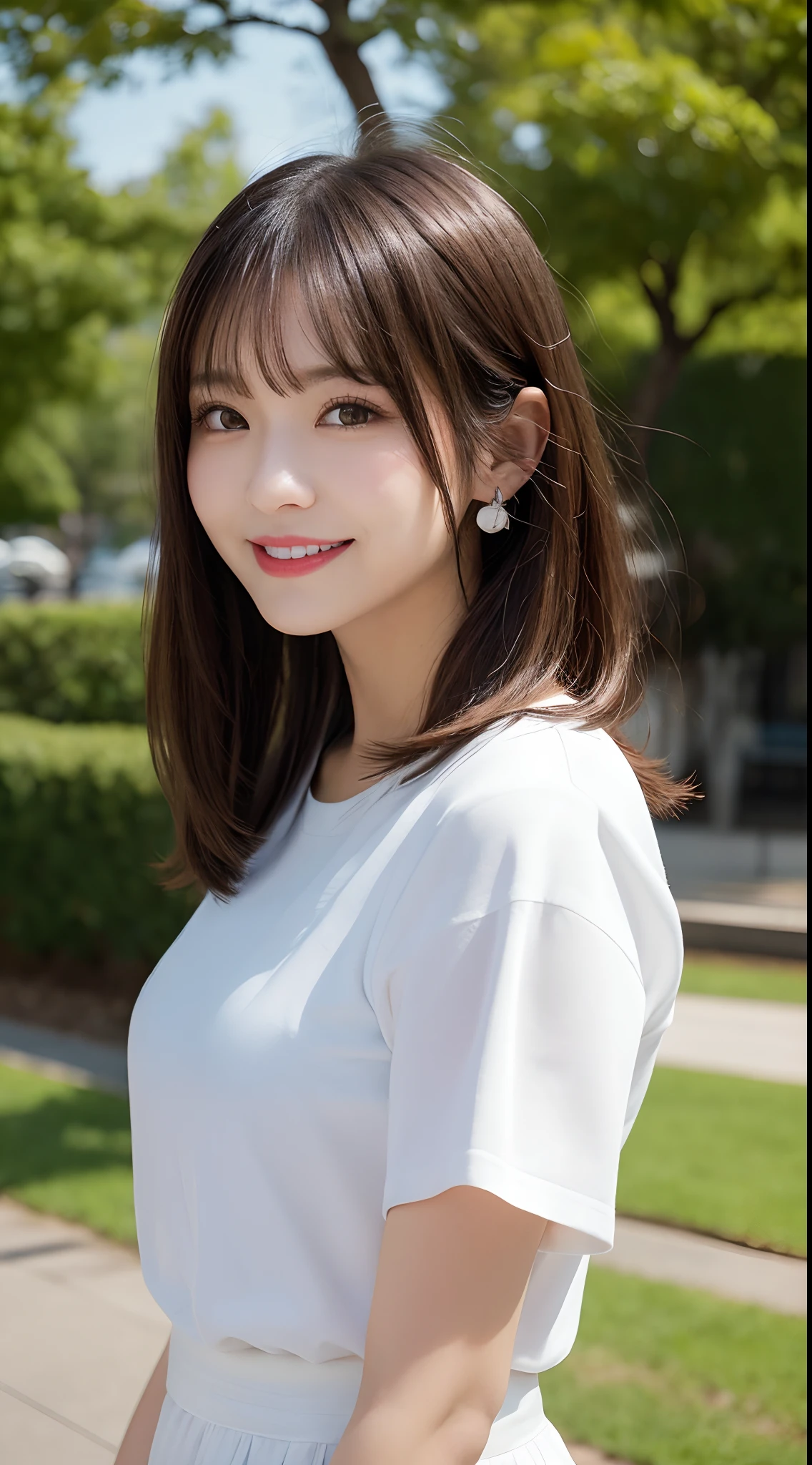 masutepiece, Best Quality, Illustration, Ultra-detailed, finely detail, hight resolution, 8K Wallpaper, Perfect dynamic composition, Beautiful detailed eyes, Luxury Brand Women's Fashion,Shorthair,Natural Color Lip, Bold sexy poses,Smile,Harajuku、20 years girl、Cute、Sexy shot looking at camera、piercings、a park、appointment、a smile、early evening、natta、nighttime scene