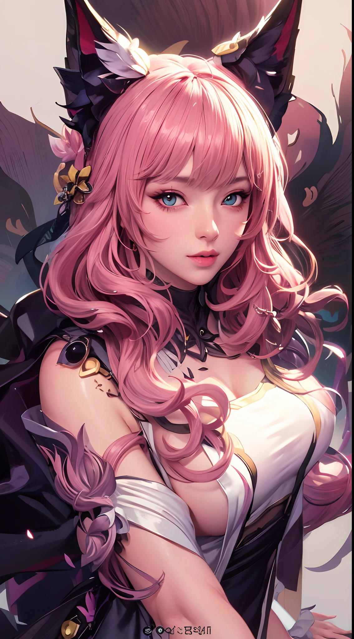 ((Masterpiece)),A high resolution, ((Best quality))，tmasterpiece，top-quality，best qualityer，（（（ looking at viewert, There is light in the eyes））），（（（Light and shadow interlace，white skinned，huge boob，Raised ，laughingly，self-assured））），（（（anime girl with pink hair and cat ears posing for a picture, Extremely detailed Artgerm, Art germ. High detail, Art germ on ArtStation Pixiv, artgerm detailed, Detailed digital anime art, ! Dream art germ, Style Artgerm, IG model | Art germ, like artgerm, Art germ. anime illustration））），