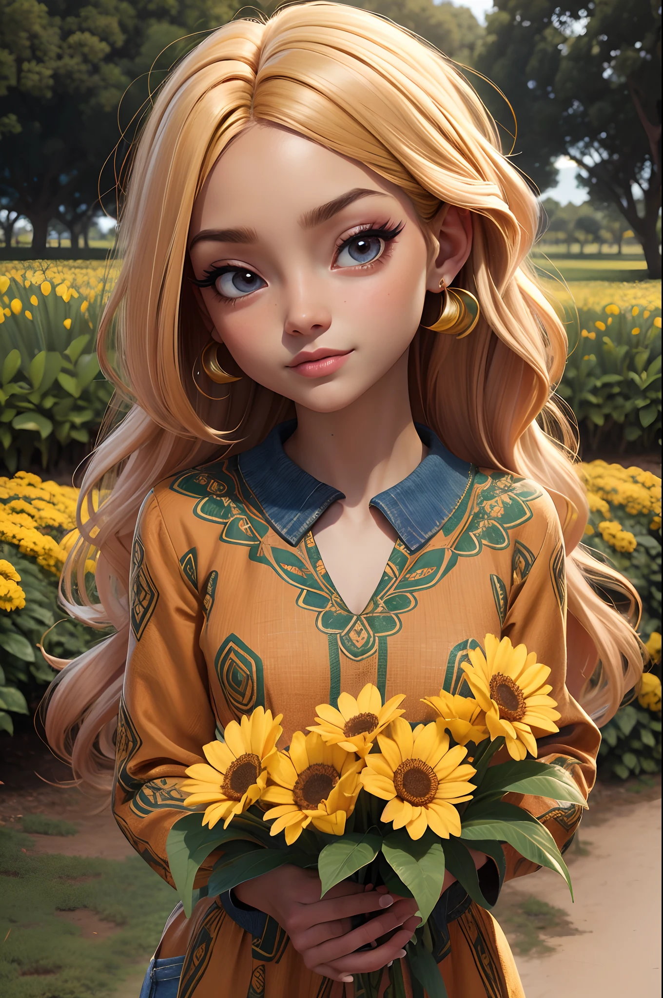 1menina africana africana pele marrom escura:5, olhos verdes cintilantes:2, pose pra foto em um campo se flores, estilo Rapunzel, Paris:5, parque, mega hair cabelos longos4, flores, imagem intrigante, cores vividas, vestido longo florido, sapatos brancos, imagem limpa, alta qualidade, nitidez, Sharp imagem, rosto de modelo, 8k, imagem profissional, iso100, lago, blue skies, moda atual, muito detalhado, altamente rosto 8k detalhado, formato de rosto perfeito, fleshy and perfect lips, nariz perfeito, olhos lindos e corretos, observador, vestido de noiva: 3,45, flores de cabelo, obra-prima, melhor qualidade, solteiro, jeans, sozinho, Advanced Digital Chibi