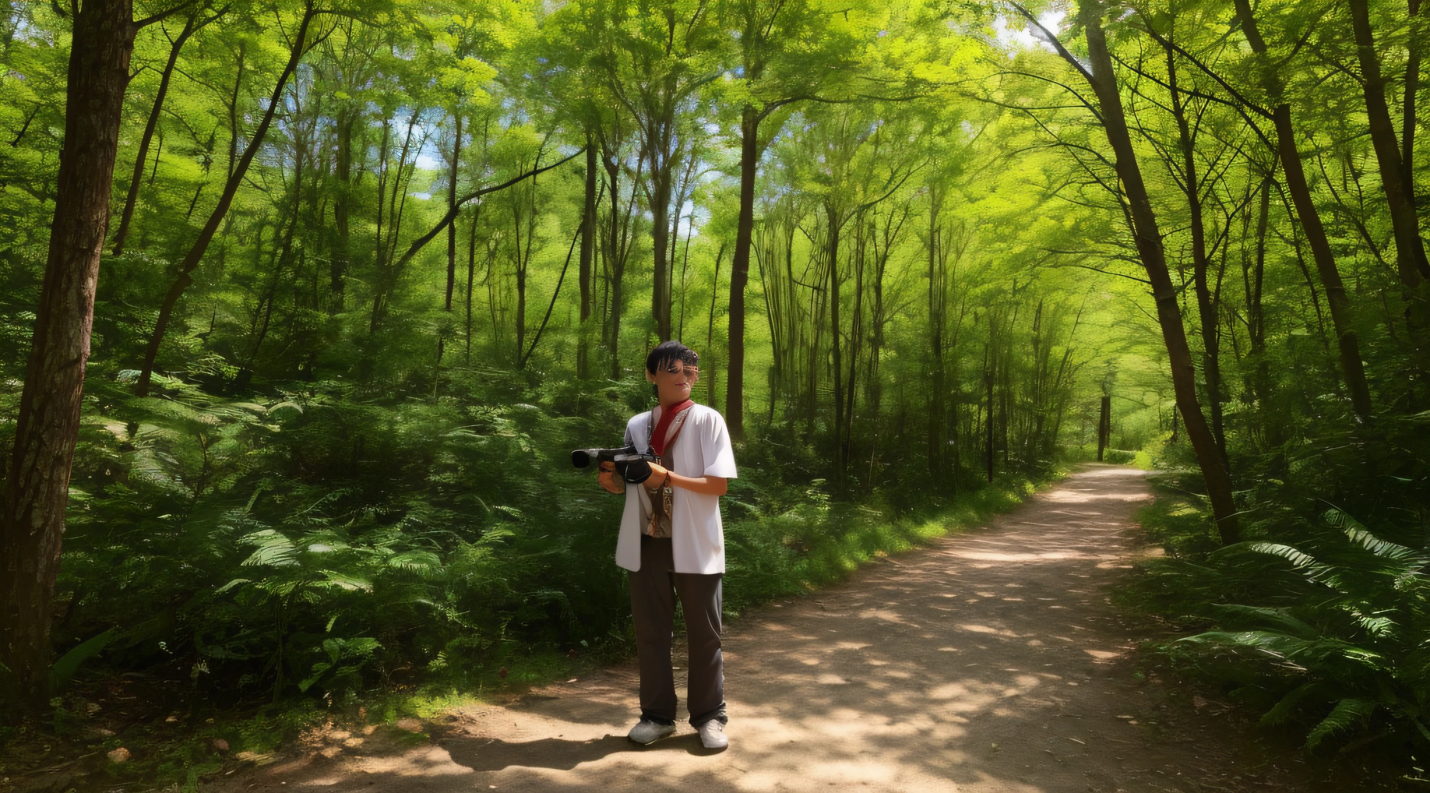 This boy is in a beautiful scenic area,Immersed in the beauty of nature and history。His face was full of pleasure and curiosity,The eyes flicker with interest in the surrounding scenery。The sun shines on his face,Reflects his silhouette,Make him look more vivid。
His costumes may be casual,It adapts to the needs of visiting scenic spots。Maybe he was wearing a light T-shirt,Pair it with comfortable pants and durable shoes,In order to walk and explore for a long time。He may also be carrying a small backpack,It contained a water bottle、Must-have items like maps and cameras。
He may be holding a camera in his hand or around his neck,Or shoot with your phone。He will stop,Choose a spectacular angle,Capture the moment of scenic beauty。Maybe he will smile,Or show an expression of amazement,to record your impression of the scenic spot。
The whole scene shows his curiosity and appreciation for the beauty of nature。He enjoyed taking pictures in the scenic area,Not just for the record,It is also to interact and integrate with the beautiful natural scenery。This boy takes pictures in the scenic area,Both tourists,It is also a recorder of beautiful scenery,To capture this unforgettable moment。
