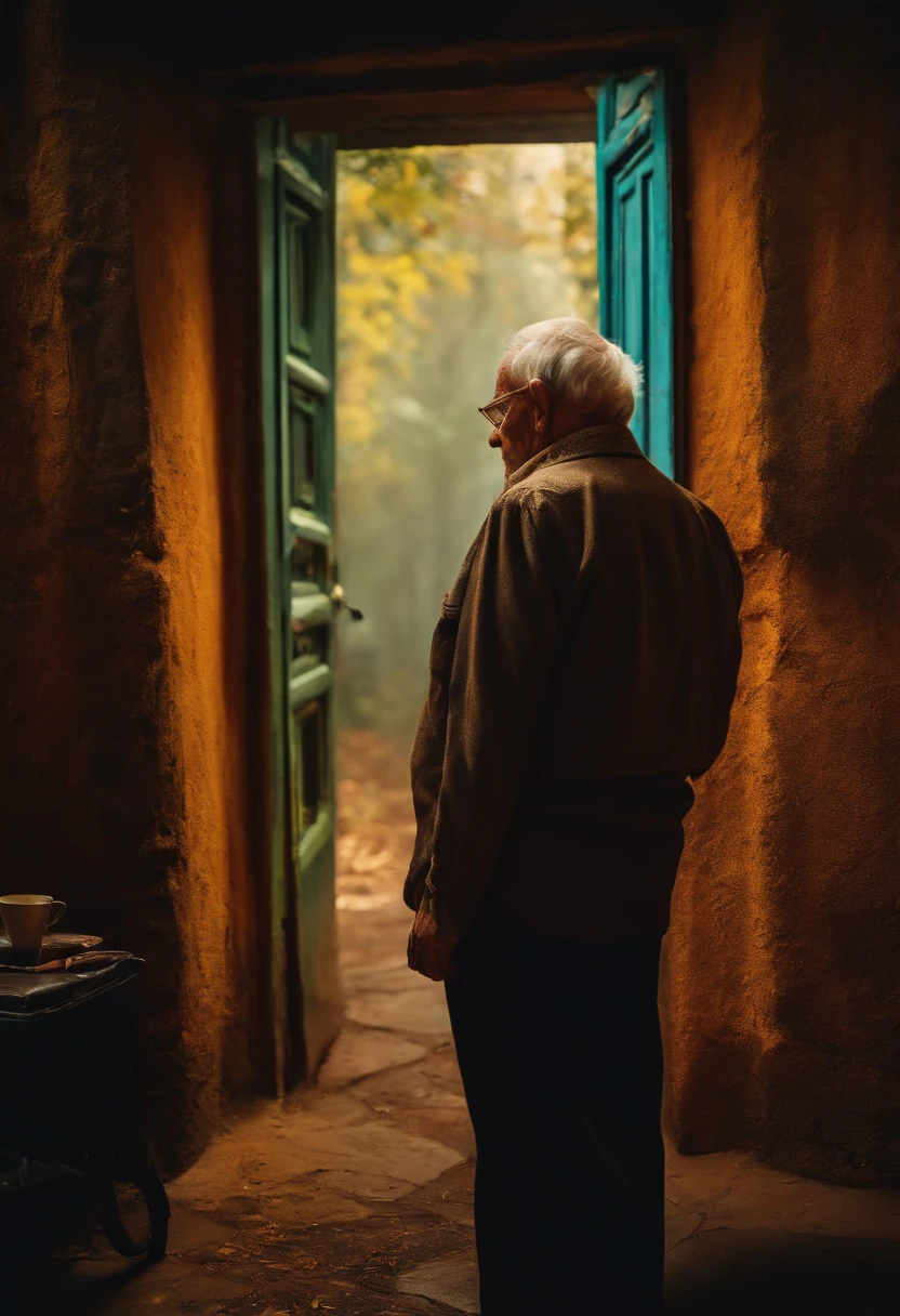 1 male human Solitude murky Old people Rear view Holding your head