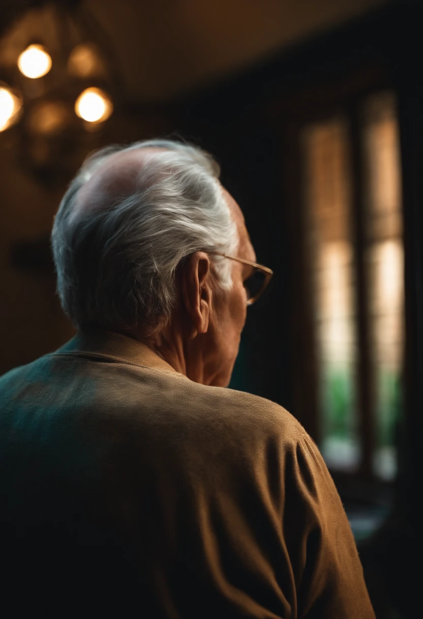 1 male human Solitude murky Old people Rear view Holding your head