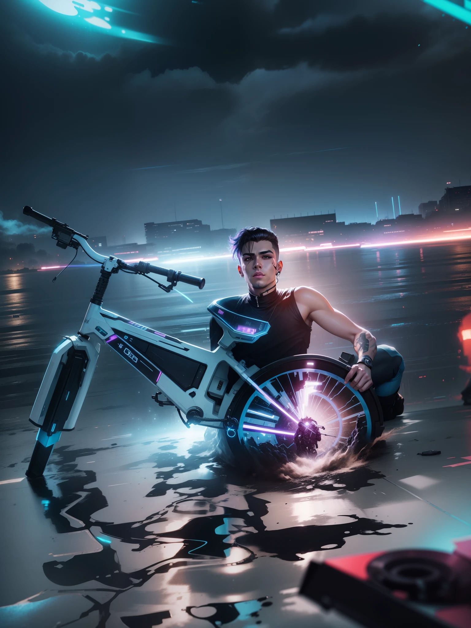 Change background cyberpunk handsome boy, realistic face, 8k, ultra realistic