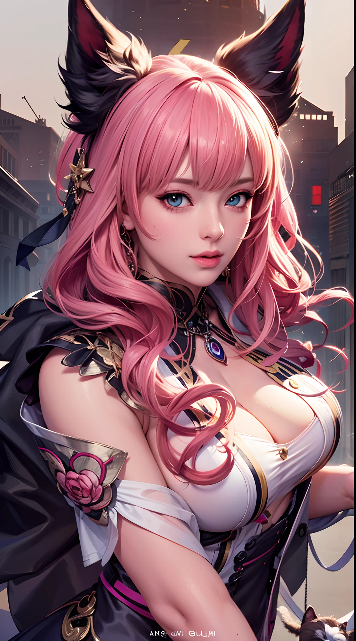 ((Masterpiece)),A high resolution, ((Best quality)),tmasterpiece,top-quality,best qualityer,((( looking at viewert, There is light in the eyes))),(((Light and shadow interlace,white skinned,huge boob,Raised ,laughingly,self-assured))),(((anime girl with pink hair and cat ears posing for a picture, Extremely detailed Artgerm, Art germ. High detail, Art germ on ArtStation Pixiv, artgerm detailed, Detailed digital anime art, ! Dream art germ, Style Artgerm, IG model | Art germ, like artgerm, Art germ. anime illustration))),