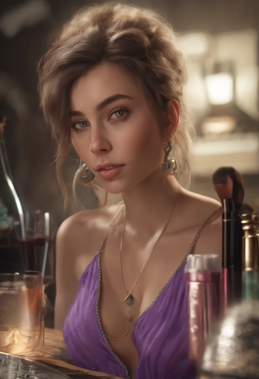 arafed woman with a red tank top and a necklace in a club, sexy girl with green eyes, portrait sophie mudd, brown hair and large eyes, selfie of a young woman, bedroom eyes, violet myers, without makeup, natural makeup, looking directly at the camera, face with artgram, subtle makeup, piercing green eyes, naked