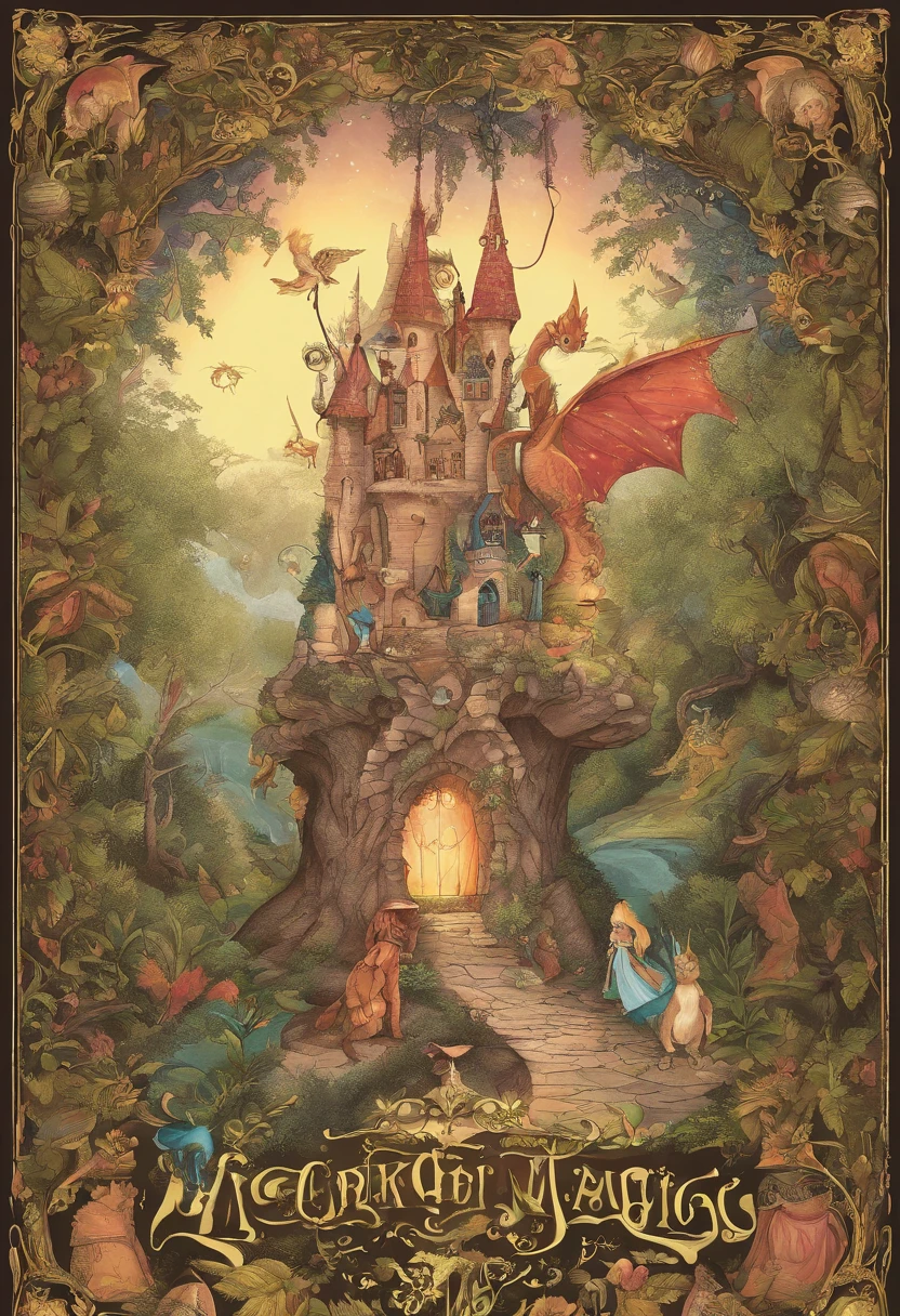book cover_Tales from the Magic Land, Wizard, elf, Dragon, mirror, cat in boots, magic tree