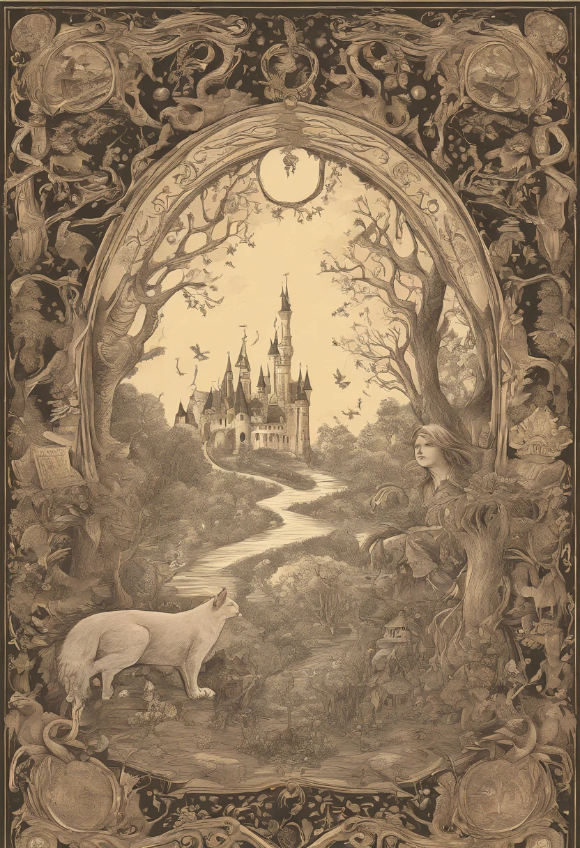 book cover_Tales from the Magic Land, Wizard, elf, Dragon, mirror, cat in boots, magic tree