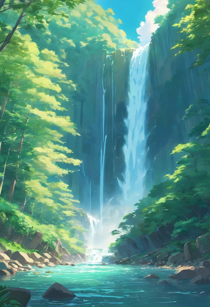 river, waterfall, forests, multiple small waterfall