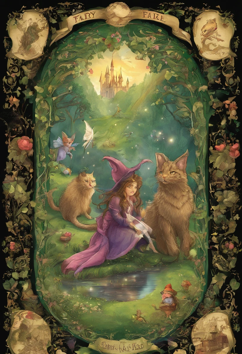 book cover Enchanted Hearts: Tales from the Magical Land, Wizard, elf, Dragon, mirror, cat in boots, magic tree, no text