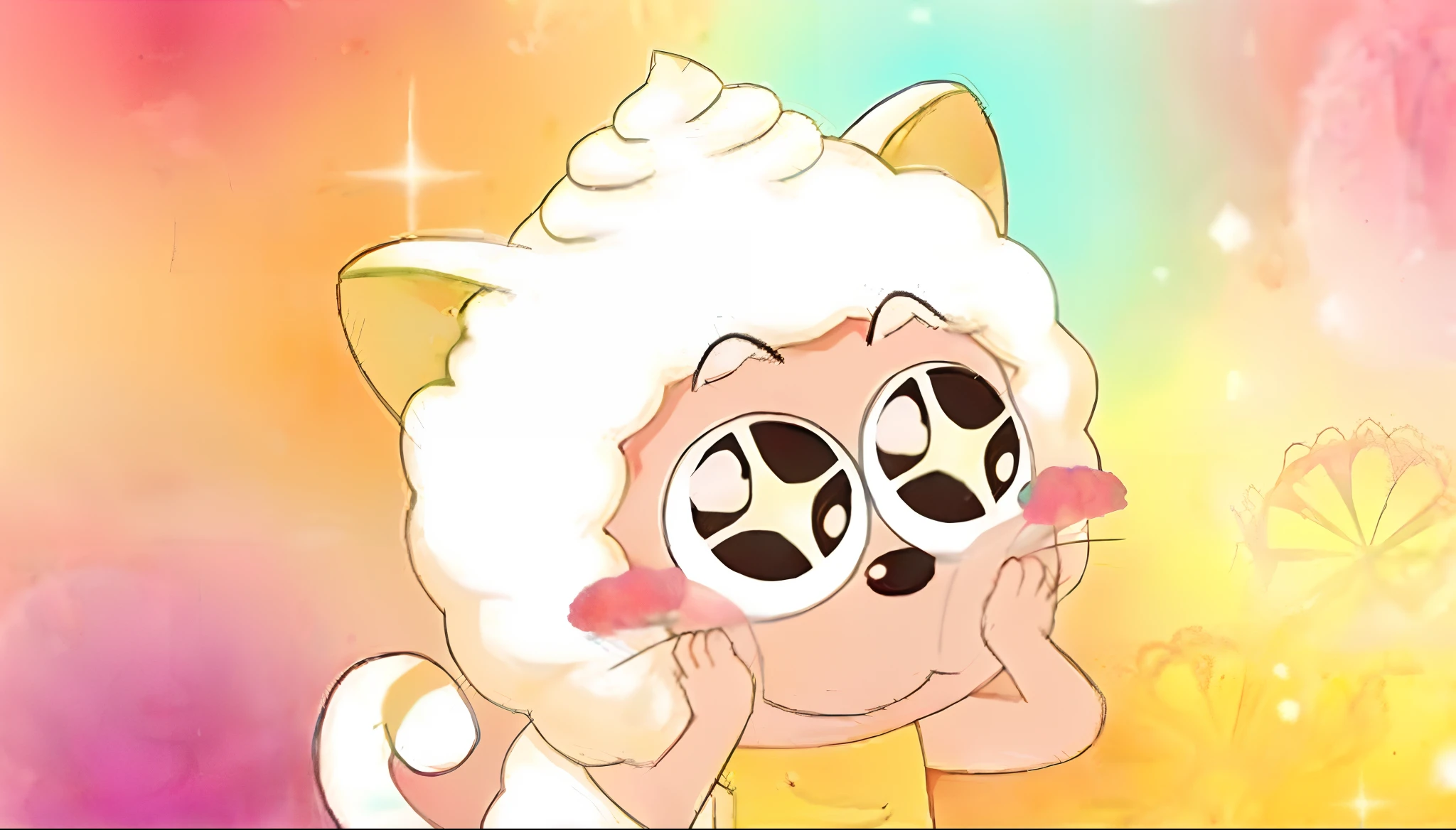 Cartoon cat with pink nose and white hair holding pink flowers, 🐿🍸🍋, sfv, fleurfurr, Gelbooru anime image, SFW version, Ruan cute vtuber, Chuan Ai, Kawaii cat, “uwu the prismatic person, telegraph stickers, owo, Danbru, rainbow sheep like cotton candy, thanks，vectorial