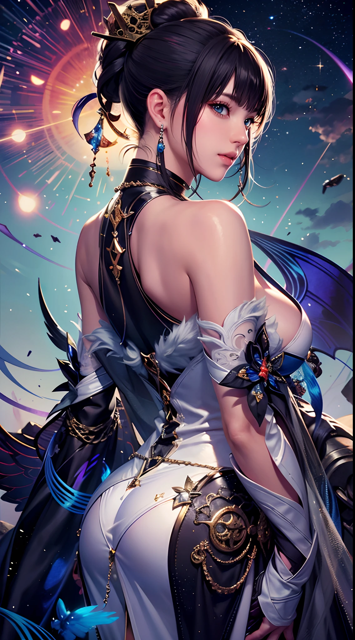 Cyberworld,lucy_Cyberpunk,Guanyin,((Masterpiece)),A high resolution, ((Best quality)),tmasterpiece,top-quality,best qualityer,((( looking at viewert, There is light in the eyes))),(((Light and shadow interlace,white skinned,laughingly,self-assured))),