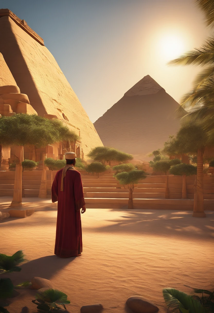 Anime ultra realista qauality,Detalles ultra realistas,8k,sol,egipto,Realizar namaz,muchacho.backgroud grande