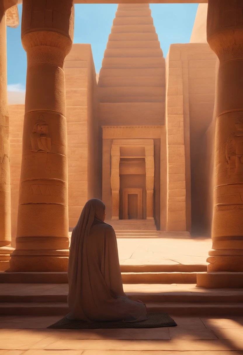Anime ultra realista qauality,Detalles ultra realistas,8k,sol,egipto,Realizar namaz,muchacho.backgroud grande