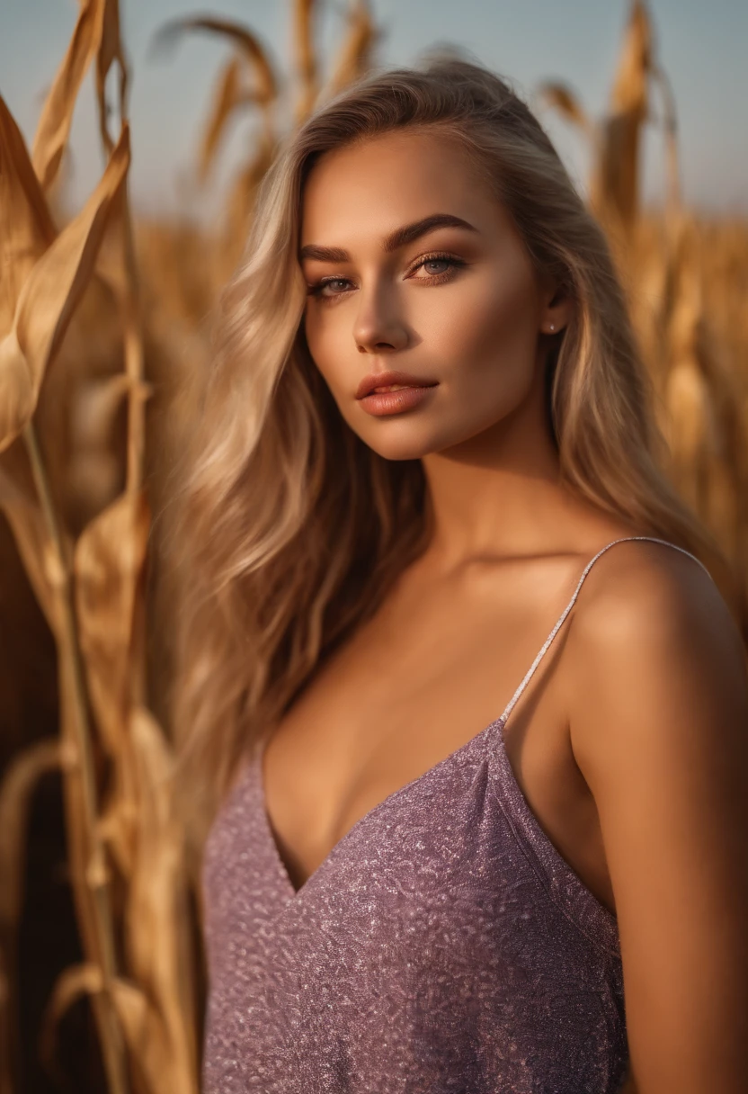 Arafed woman with matching tank top and panties in the corn field, Sexy girl with brown eyes, portrait sophie mudd, blonde hair and large eyes, Selfie einer jungen Frau, Augen im Schlafzimmer, Violet Myers, ohne Make-up, Natural makeup, Blick direkt in die Kamera, Gesicht mit Artgram, dezentes Make-up, Stunning full body shot, im Schlafzimmer, Spaltung, corn field