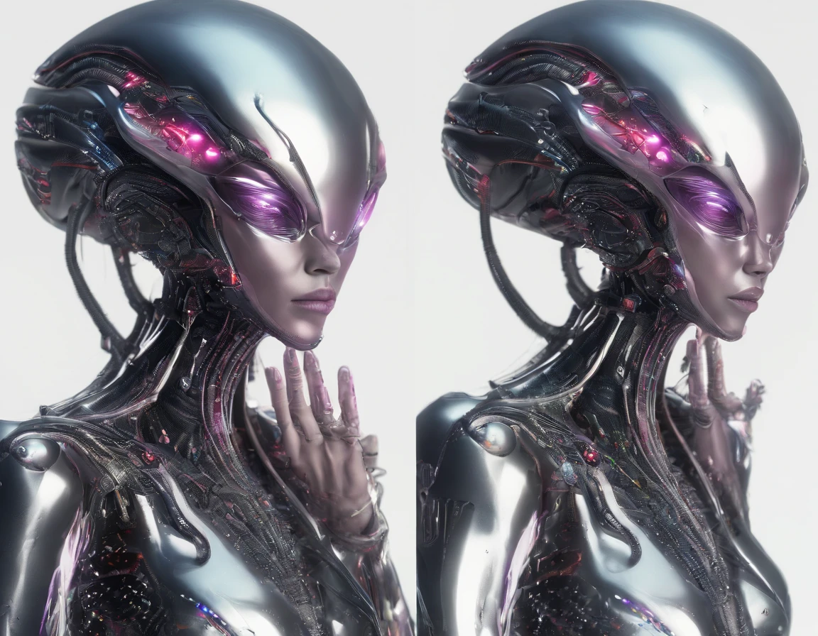 fully body photo,beautiful female alien,The body is transparent,Small and cute ,Big cute eyes,dreamy glow,White background,globalillumination,Ray traching,hdr,The rendering is not realistic,reasonable design,high detal,tmasterpiece,Best quality at best,hyper HD,cinmatic lighting),Translucent ethereal aliens