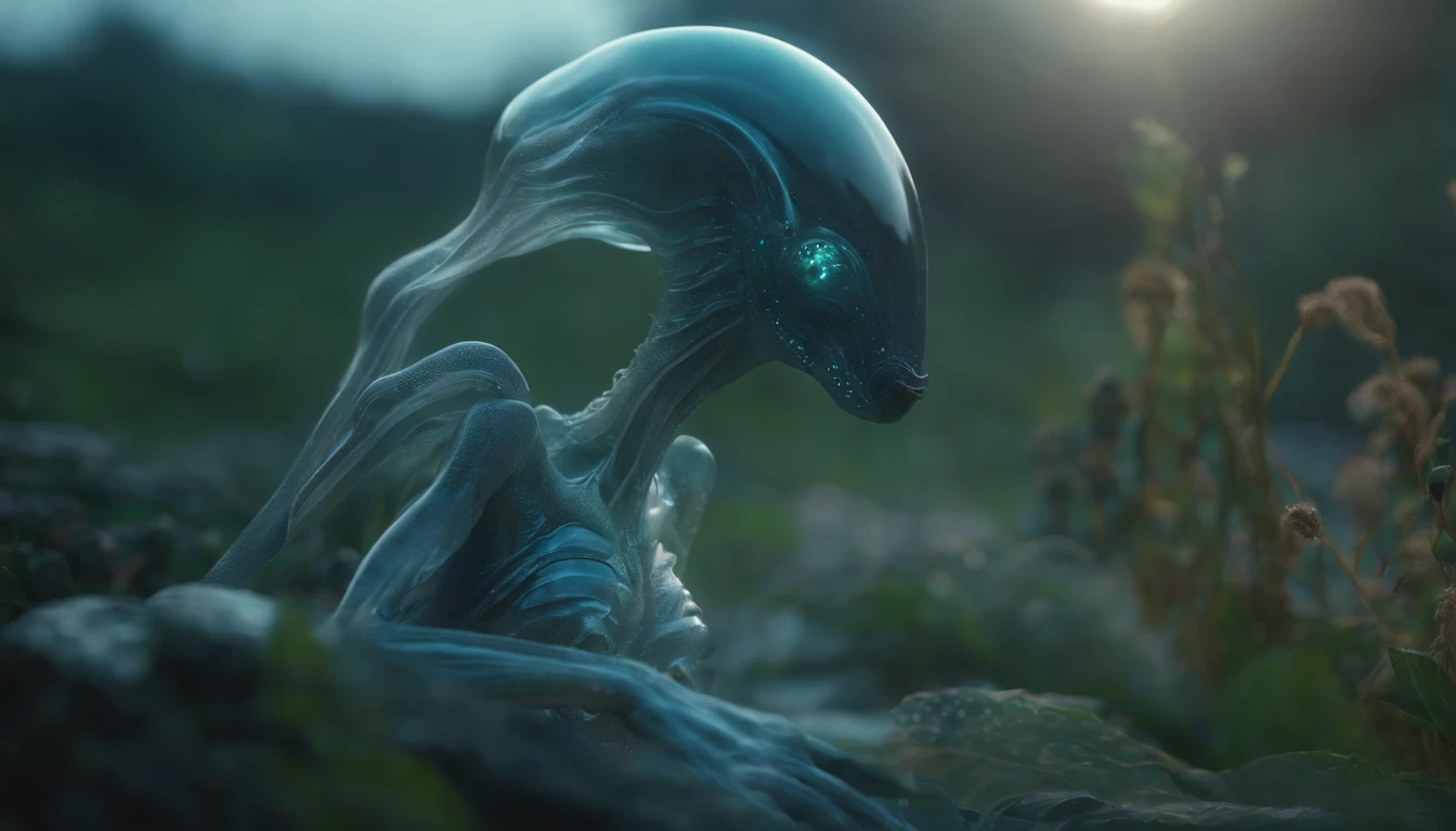 Transparent ethereal alien creatures,中景 the scene is,Full body like, highly detailed surreal vfx,oc rendered,Shot with 70 mm - AR 16:9 --q 2 --s 1000