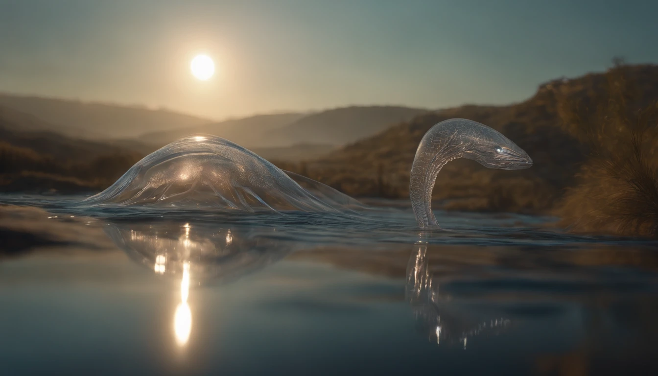 Transparent ethereal alien creatures，中景 the scene is，Full body like， highly detailed surreal vfx，oc rendered，Shot with 70 mm - AR 16:9 --q 2 --s 1000