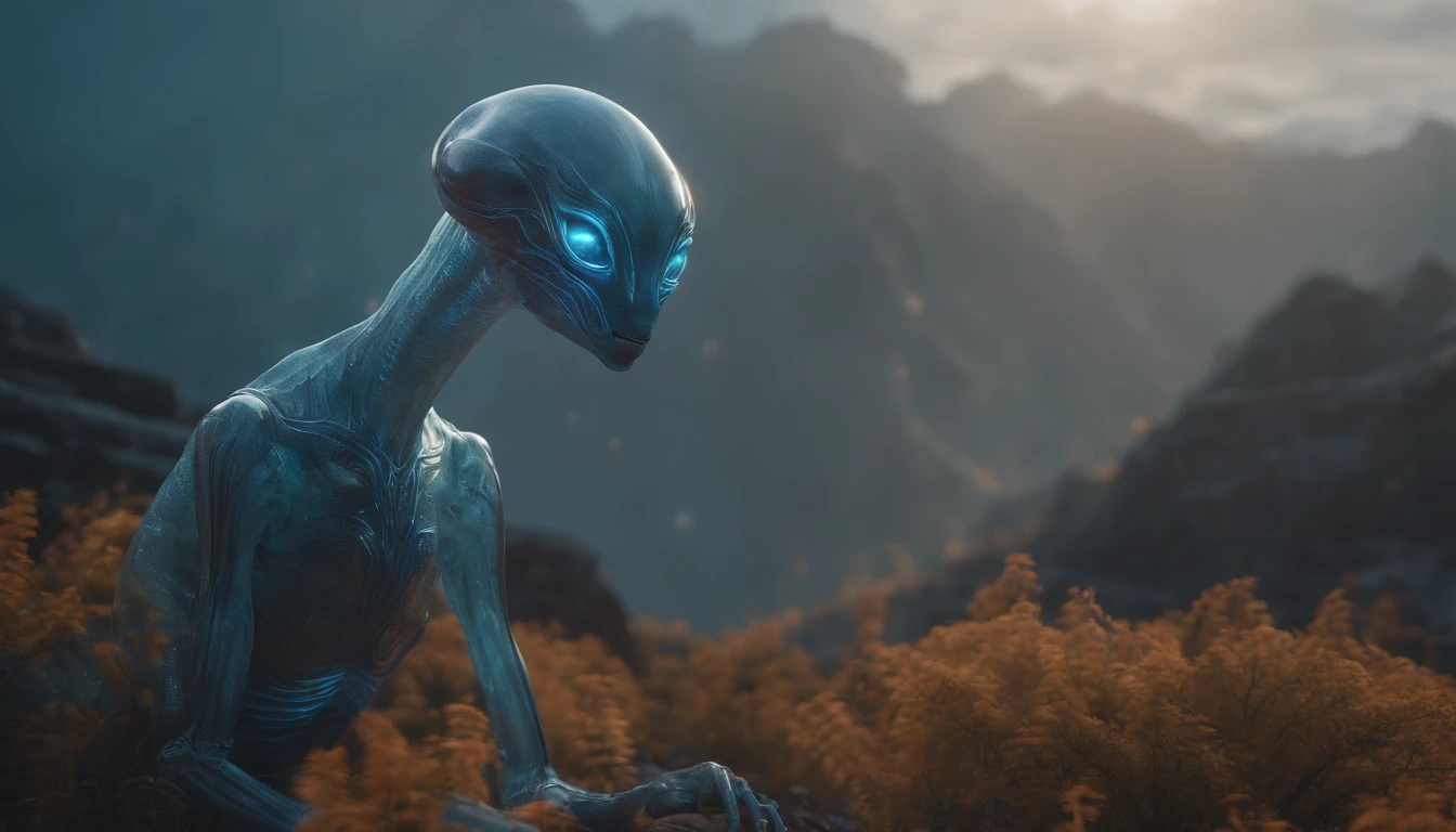Transparent ethereal alien creatures,中景 the scene is,Full body like, highly detailed surreal vfx,oc rendered,Shot with 70 mm - AR 16:9 --q 2 --s 1000