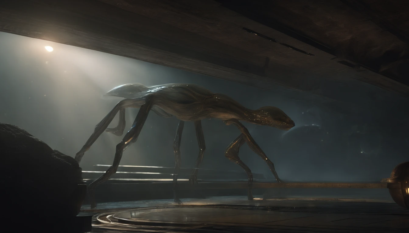 Transparent ethereal alien creatures,with light glowing,中景 the scene is,Full body like, highly detailed surreal vfx,oc rendered,Shot with 70 mm - AR 16:9 --q 2 --s 1000