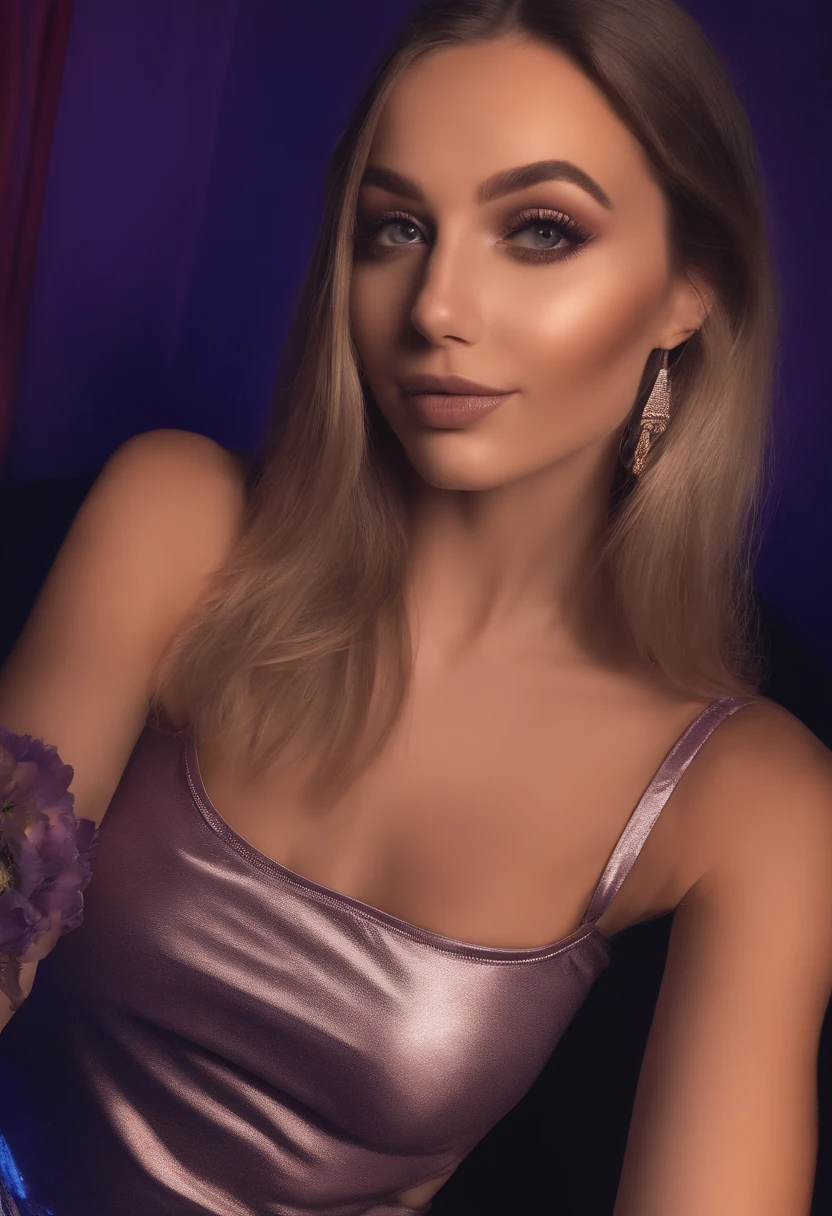 Arafed woman with matching tank top and panties in the disco club, Sexy girl with brown eyes, portrait sophie mudd, blonde hair and large eyes, Selfie einer jungen Frau, Augen im Schlafzimmer, Violet Myers, ohne Make-up, Natural makeup, Blick direkt in die Kamera, Gesicht mit Artgram, dezentes Make-up, Stunning full body shot, im Schlafzimmer, Spaltung, disco club