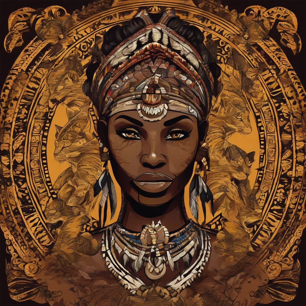Masterpiece, high res, dark skin, aztec, Mayan, buff cat girl, jungle background, strong woman