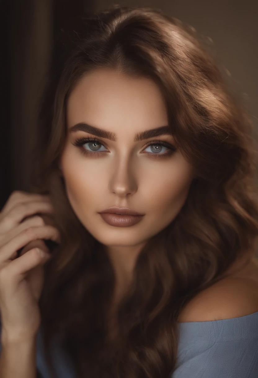 Arafed woman with bare breasts, Sexy girl with brown eyes, portrait sophie mudd, brown hair and big eyes, Selfie einer jungen Frau, Kammeraugen, Violet Myers, Frei von Make-up, Natural makeup, Blick direkt in die Kamera, Gesicht mit Artgram, Dezentes Make-up, Great full body photo, im Zimmer, oben ohne