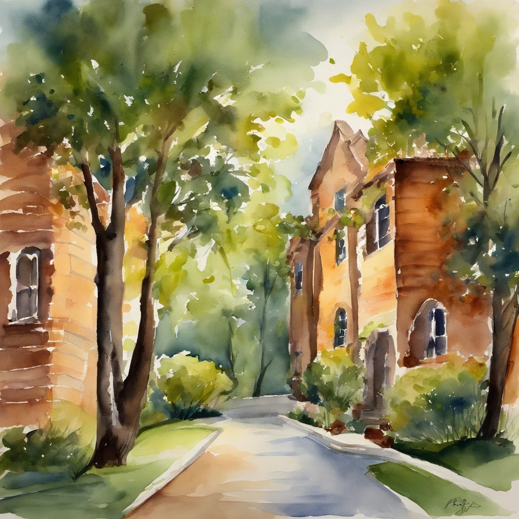 A serene campus dormitory on a quiet evening