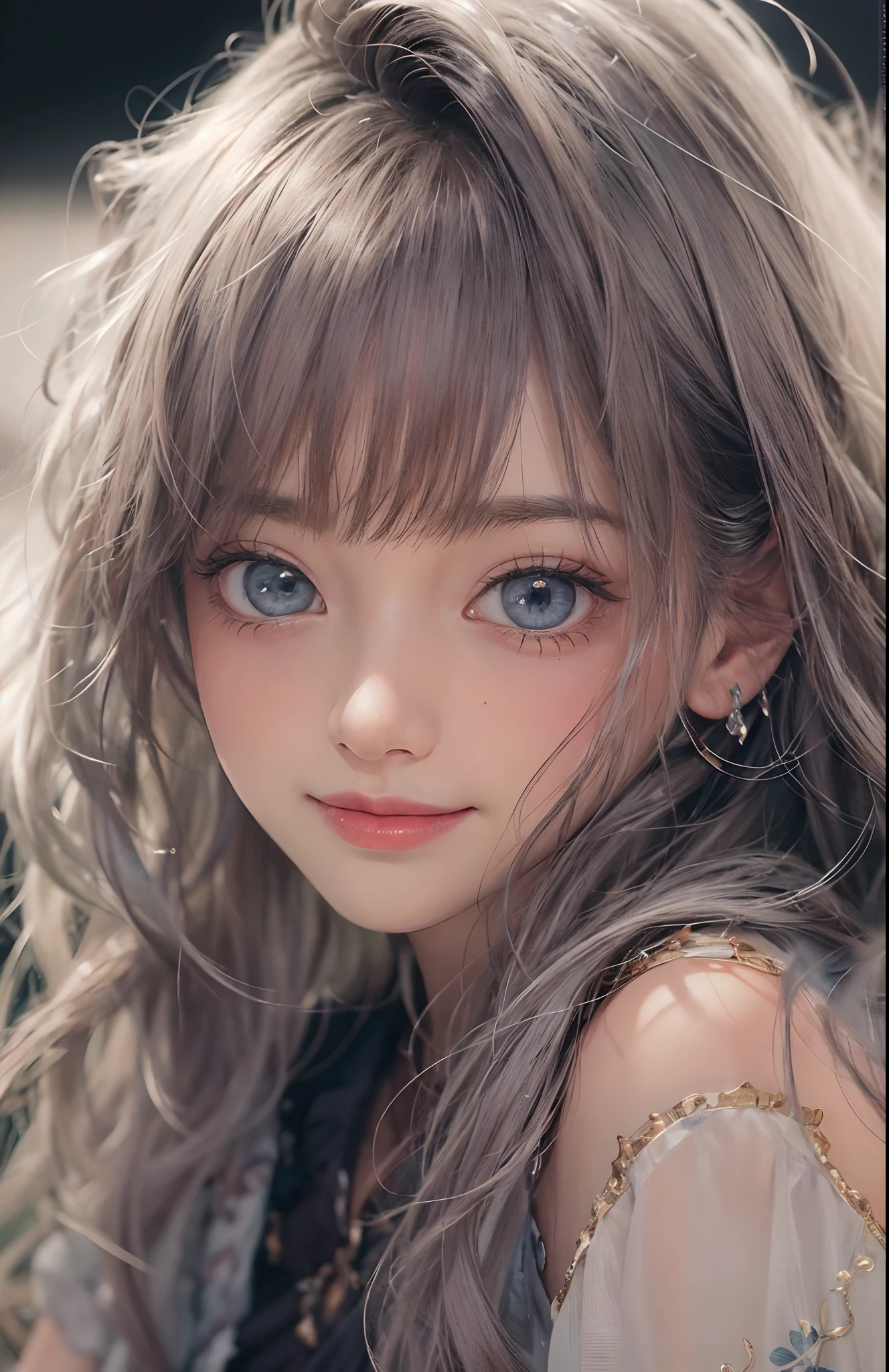(Ultra Realistic), (Illustration), (Increased Resolution), (8K), (Extremely Detailed), (Best Illustration), (Beautiful and Detailed Eyes), (Best Quality), (Ultra Detailed), (Masterpiece ), ( wallpaper), (detailed face), solo, 1 girl, looking at viewer, fine details, detailed face, in the dark, deep shadows, low key, pureerosfaceace_v1, smiling, long hair, black shawl straight hair , 46 points oblique bangs