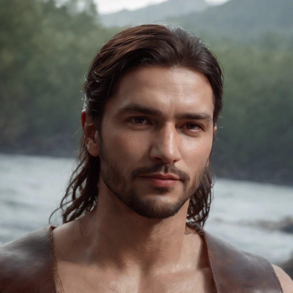 (Professional 3D rendering:1.3) de (Realistic:1.3) Foto de arte mais bonita do mundo,Features soft, bright male heroes, ((Epic hero fantasy rough muscular man wet hero angry look long hair short beard and fierce expression in dynamic pose, fantastic location, majestoso ambiente desordenado)), corpo inteiro 8k unidade render, action shot, poros da pele, very dark lighting, sombreamento pesado, circunstanciado, Rosto detalhado, (vibrante, fotogrdeia realista, Realistic, Dramatic, Escuro, foco nítido, 8k), (Old leather clothes damaged by bad weather:1.4), ((((Use peles)))), (intrincado:1.4), decadente, (altamente detalhado:1.4), pintura digital, rendering by octane, art stations, Conceito-Arte, liso, foco nítido, illustration, germe da arte, (Loish:0.23), Wlop Ilya Kuvshinov, e Greg Rutkowski e Alphonse Mucha Gracias, (global ilumination, studiolight, Light Volumetric), chuva forte, floating particles, patife, fantasia, Onze, corpo inteiroesbian, ((Fundo escuro e antigo da cidade:1.3)),CGSesociedade,art stations