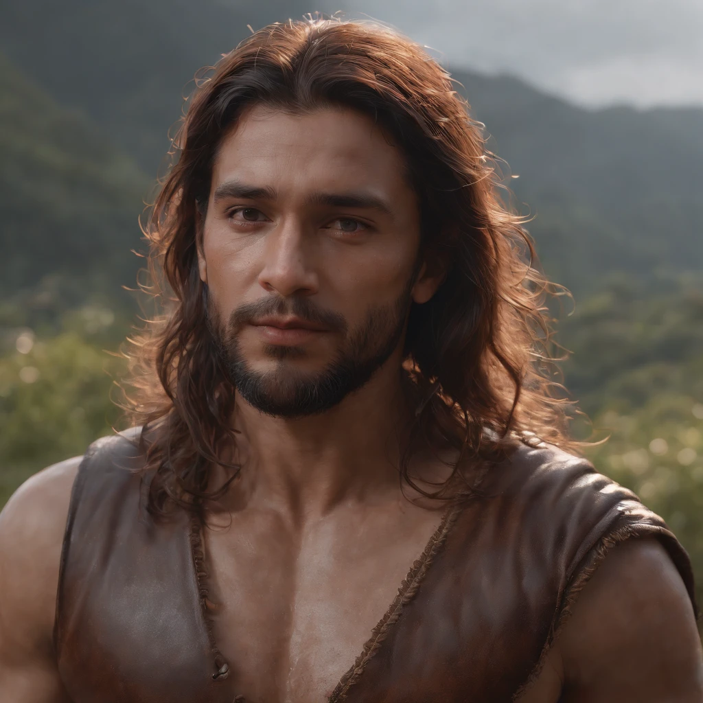 (Professional 3D rendering:1.3) de (Realistic:1.3) Foto de arte mais bonita do mundo,Features soft, bright male heroes, ((Epic hero fantasy rough muscular man wet hero angry look long hair short beard and fierce expression in dynamic pose, fantastic location, majestoso ambiente desordenado)), corpo inteiro 8k unidade render, action shot, poros da pele, very dark lighting, sombreamento pesado, circunstanciado, Rosto detalhado, (vibrante, fotogrdeia realista, Realistic, Dramatic, Escuro, foco nítido, 8k), (Old leather clothes damaged by bad weather:1.4), ((((Use peles)))), (intrincado:1.4), decadente, (altamente detalhado:1.4), pintura digital, rendering by octane, art stations, Conceito-Arte, liso, foco nítido, illustration, germe da arte, (Loish:0.23), Wlop Ilya Kuvshinov, e Greg Rutkowski e Alphonse Mucha Gracias, (global ilumination, studiolight, Light Volumetric), chuva forte, floating particles, patife, fantasia, Onze, corpo inteiroesbian, ((Fundo escuro e antigo da cidade:1.3)),CGSesociedade,art stations