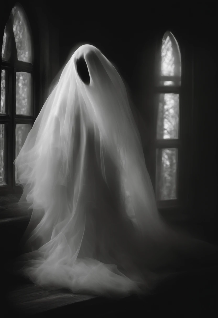 um close up de um gato preto sentado em cima de um fantasma, ghostly, ghostly ghost, fantasma flutuante, assombroso e assustador, ghost, medonho, fantasma assustador, Witchy, bruxa do gato, irridescent ghostly, Fantasmas, cute funny ghost, ghostly form, Scarry mas enfeitiçando, tired and haunted expression, ghostly spirits, ghostly silhouettes